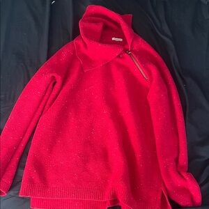 Talbots Red Sparkle Funnel Zip Turtleneck Sweater